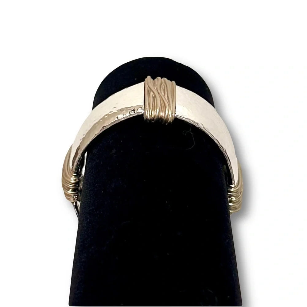 Chico's Two-Tone Hammered Silver and Gold Wide Cuff Bracelet
